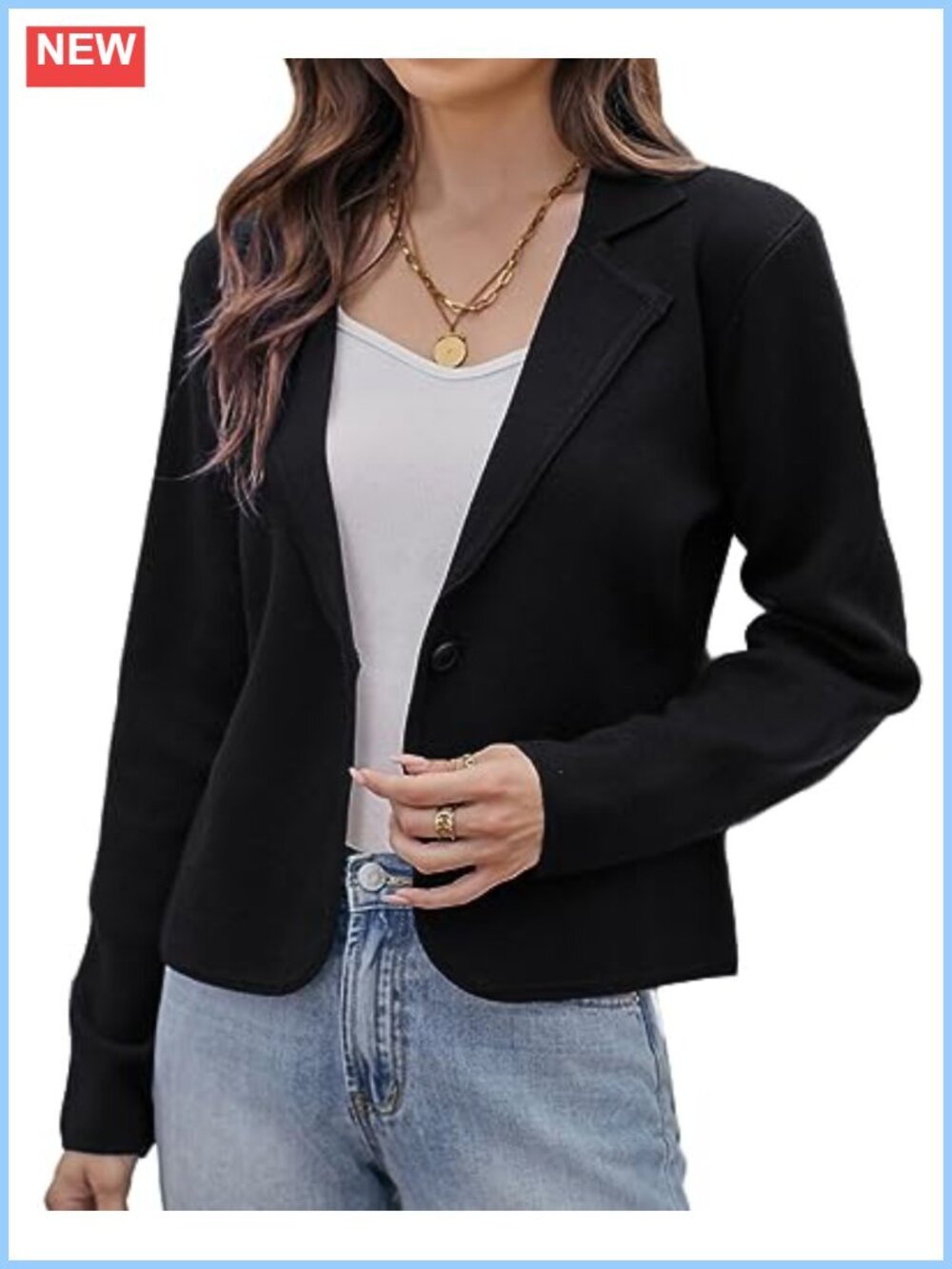 Cropped Sweater Blazer Lightweight Button Front Knit Work Cardigan